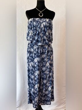 Michael Kors Strapless Romper, Blue and White, Large